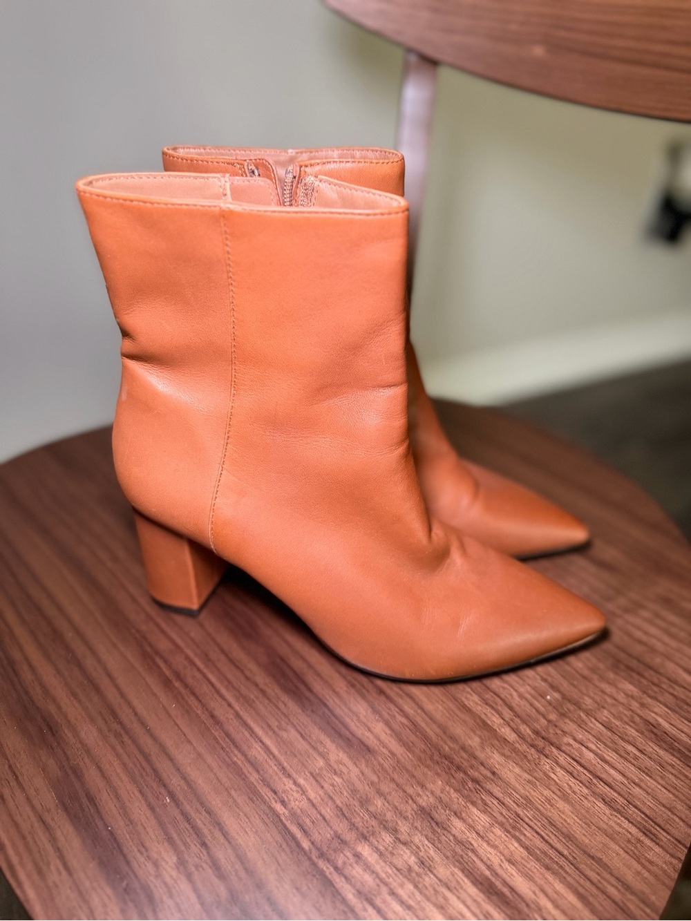 J.Crew Leather Pointed Toe Ankle Boots Cognac Brown Size 7